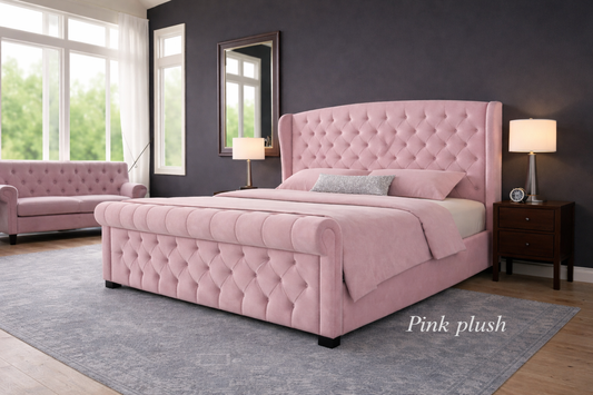 Pink Plush Nikanor Sleigh Bed