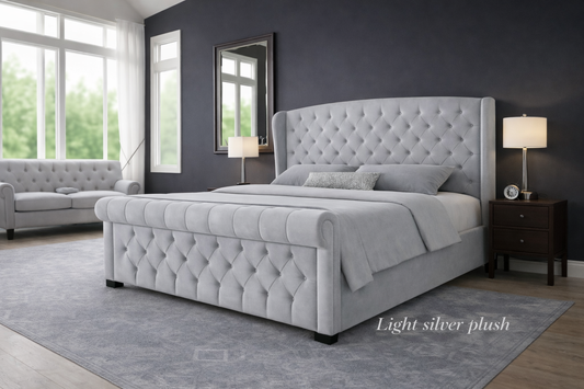 Light Silver Grey Nikanor Sleigh Bed