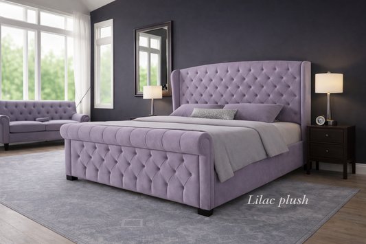 Lilac Plush Nikanor Sleigh Bed